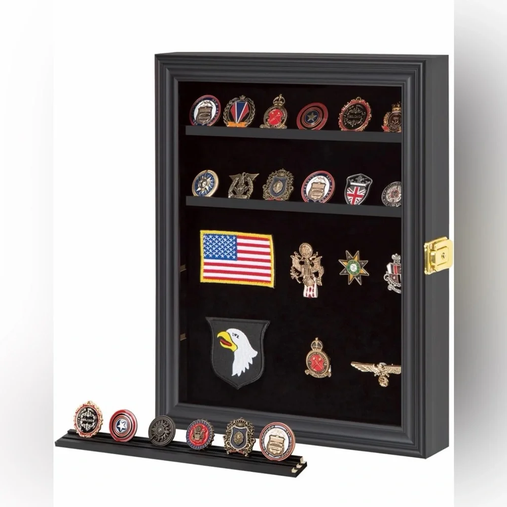 VERANI Lockable Coin Display Case Shadow Box Wall Mount Black